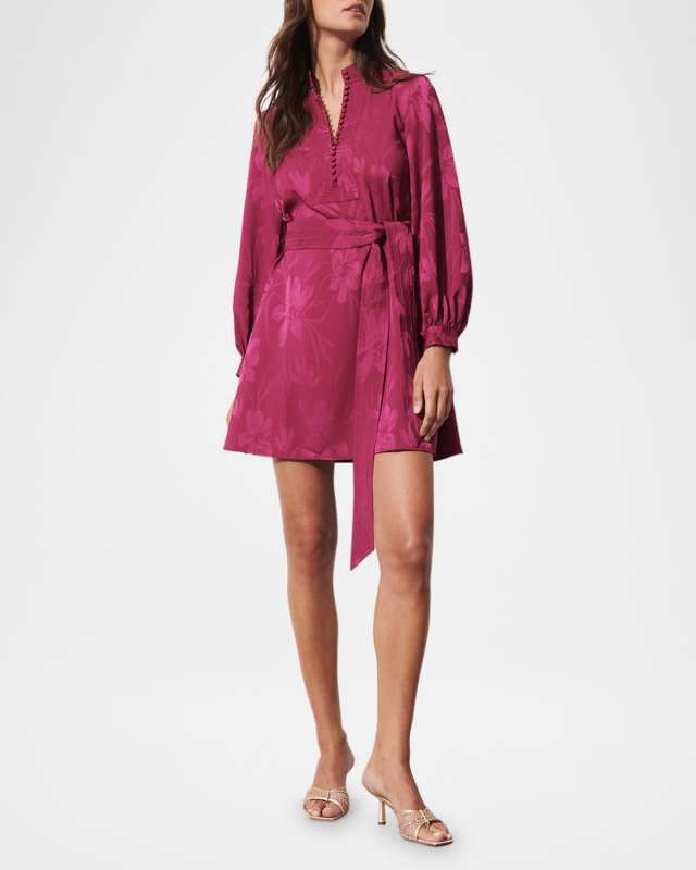 Izzie Floral Jacquard Long-Sleeve Mini Dress